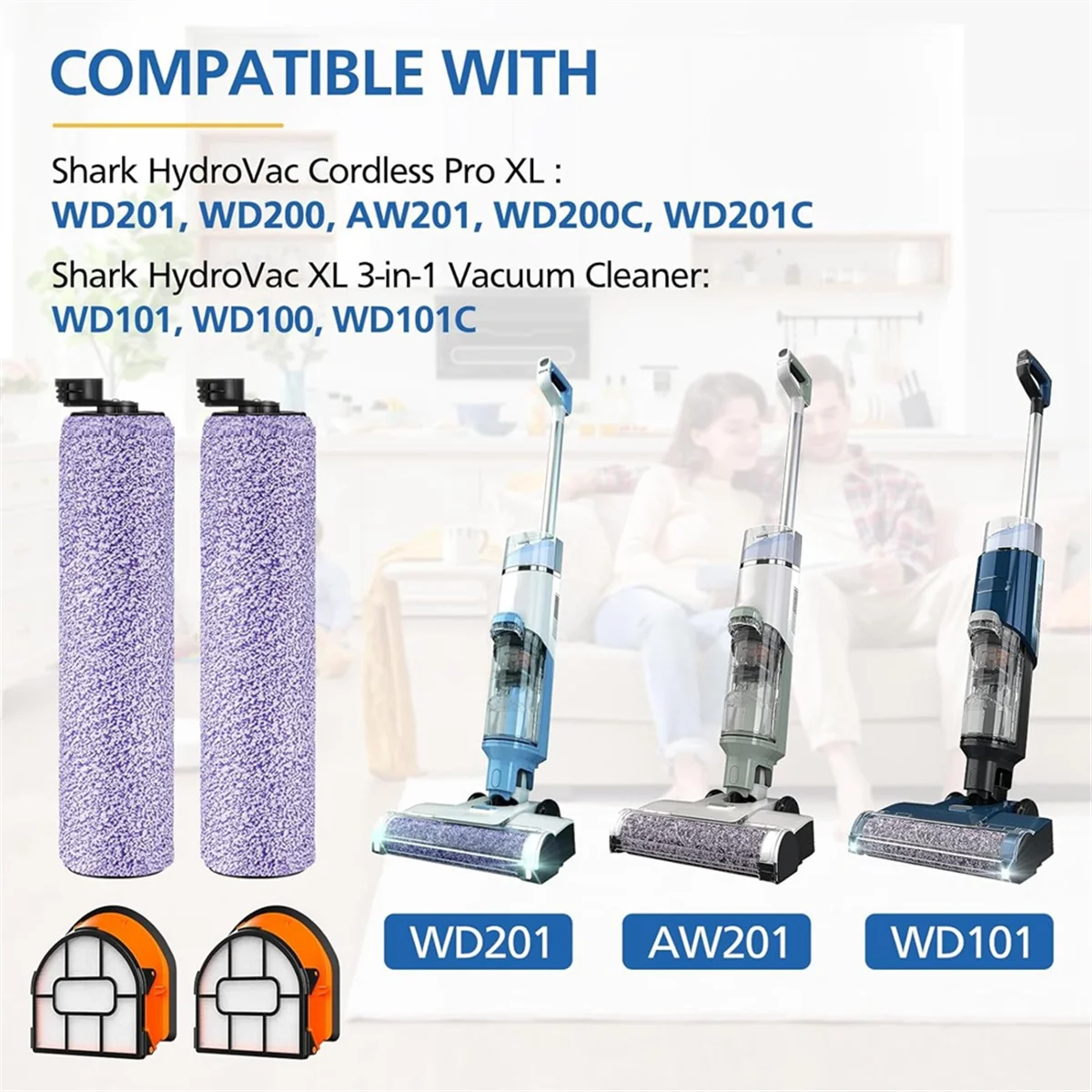 WDB1F2 Replacement Brushroll & Filter Bundle for Hydrovac WD101 WD201 WD100 WD200 AW201 Vacuum Cleaner Parts