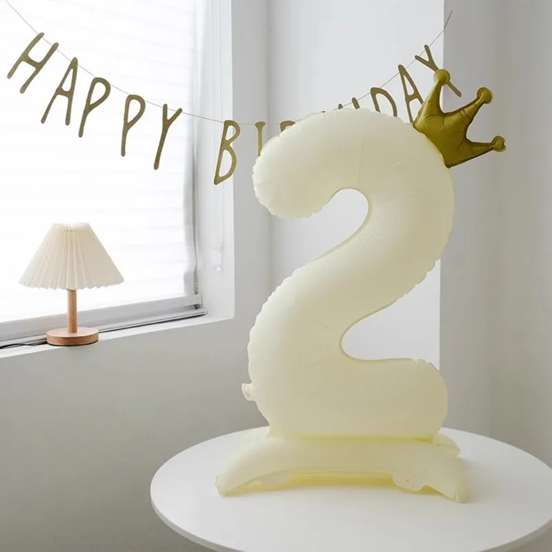 40 بوصة متجمد كريم الأبيض تاج الدائمة بالون رقمي 0-9 عدد حفلة عيد ميلاد الطفل دش زينة صور الدعائم العرض
