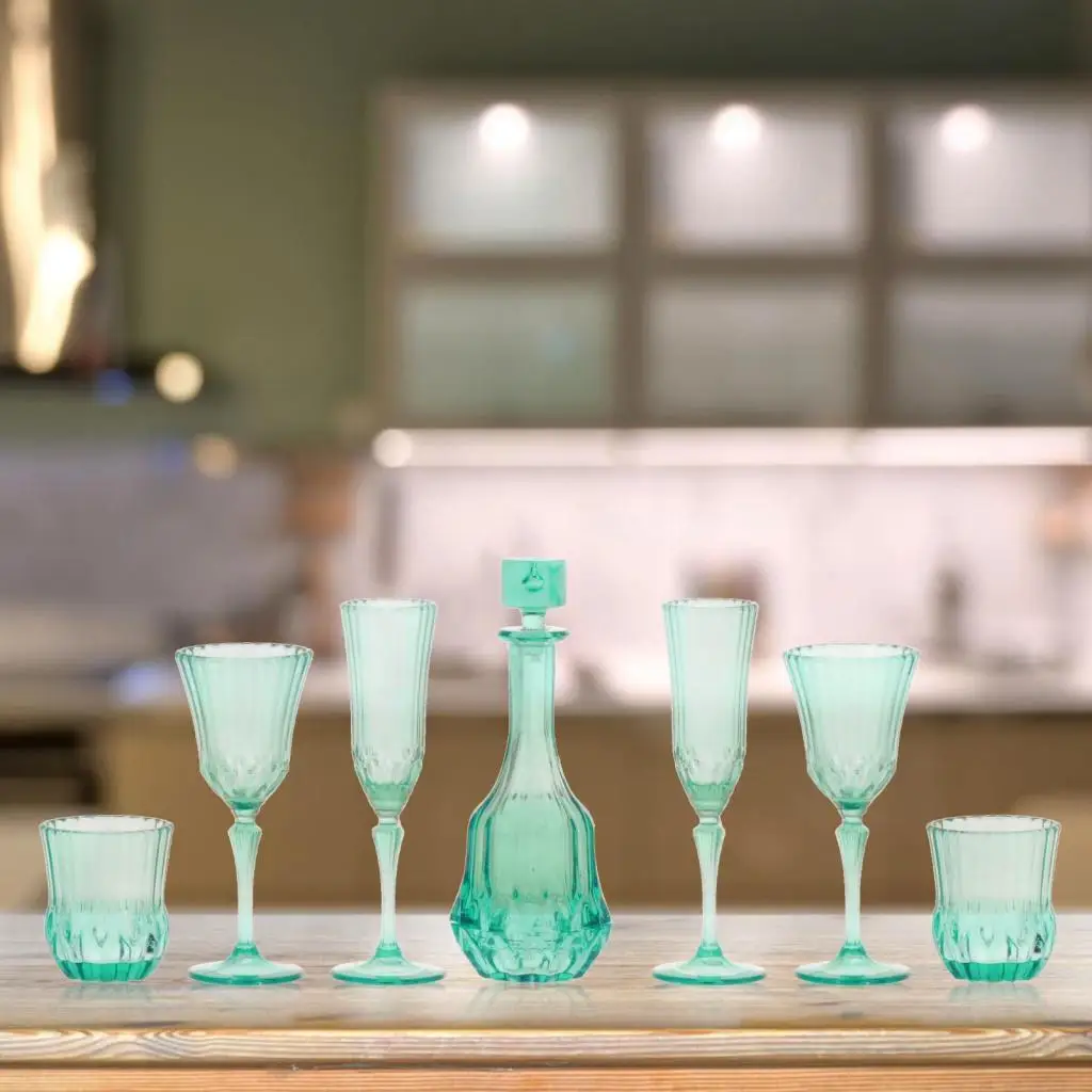 7 قطع من نماذج زجاجية لتزيين بيت الدمى من الأكريليك لمطبخ الحفلات باللون الأخضر الداكن #4