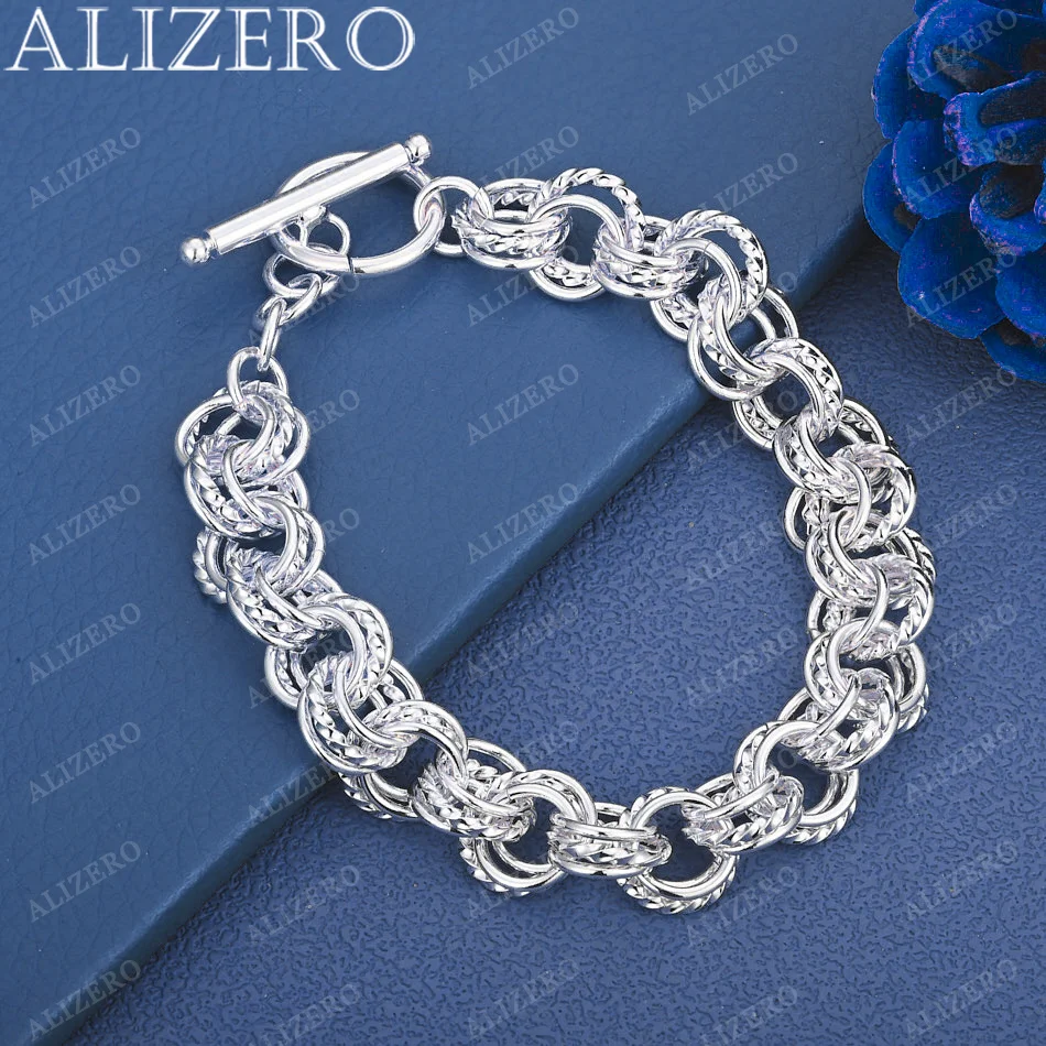 

ALIZERO 925 Sterling Silver Circle Chain Bracelet For Women and Men Fashion Jewelry Simple Classic Party Accessories Gifts