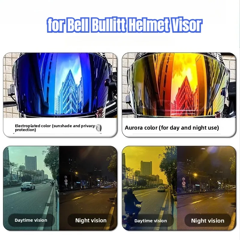 Suitable for Bell Bullitt Helmet Visor Windscreen Motorcycle Helmet Accessories Universal Day and Night Electroplated Lenses