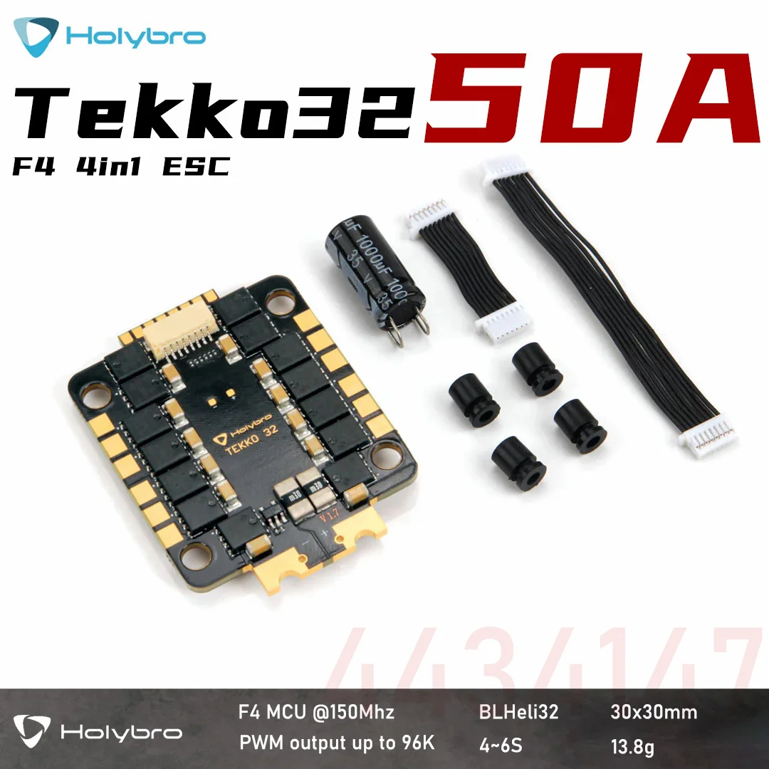 

Holybro Tekko32 F4 50A Blheli_32 4-6S 4 In 1 Brushless ESC 96K 30.5X30.5mm for RC FPV Racing Drone