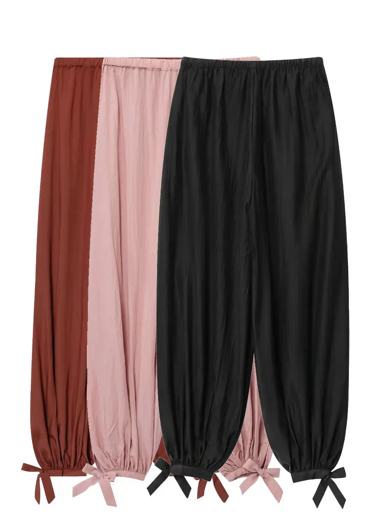 2026 Pantalones deportivos largos y esponjosos Vintage europeos y americanos para niña, pantalones informales elegantes con cintura elástica y puños con lazo y globo