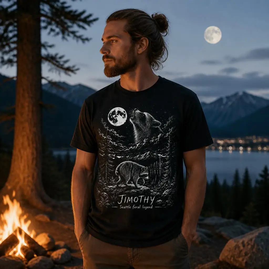 Jimothy Raccoon Funny Jimothy from Seattle T Shirts Casual Tees Short Sleeve Round Collar T-Shirt Pure Cotton Tops