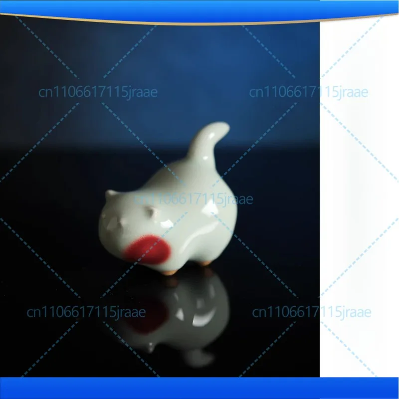 Azure Jun red smudge and sub-kiln change! Fat cat diary! Handmade Jun porcelain ornament