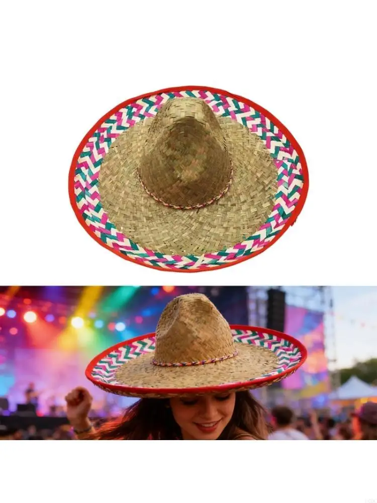 Friendly Braided Sun Hat Large Brims Outdoor Hat For Gardening Hiking Beach Trip Y166