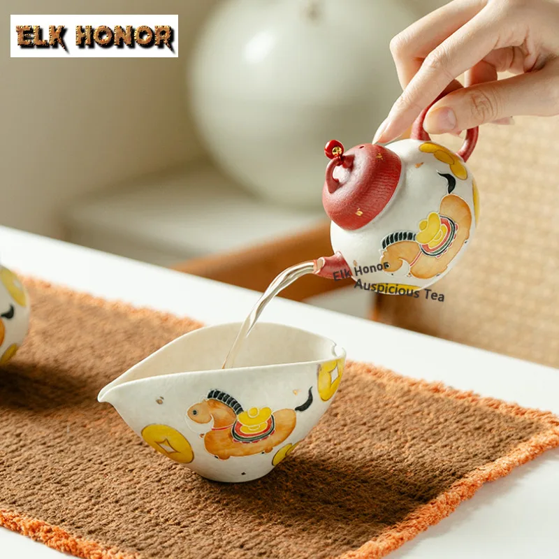 130ml White Horse Get Rich Soon Teapot Creative Tea Infuser Pot Tea Soaking Kettle With Strainer Chinese Tea Set Decoration