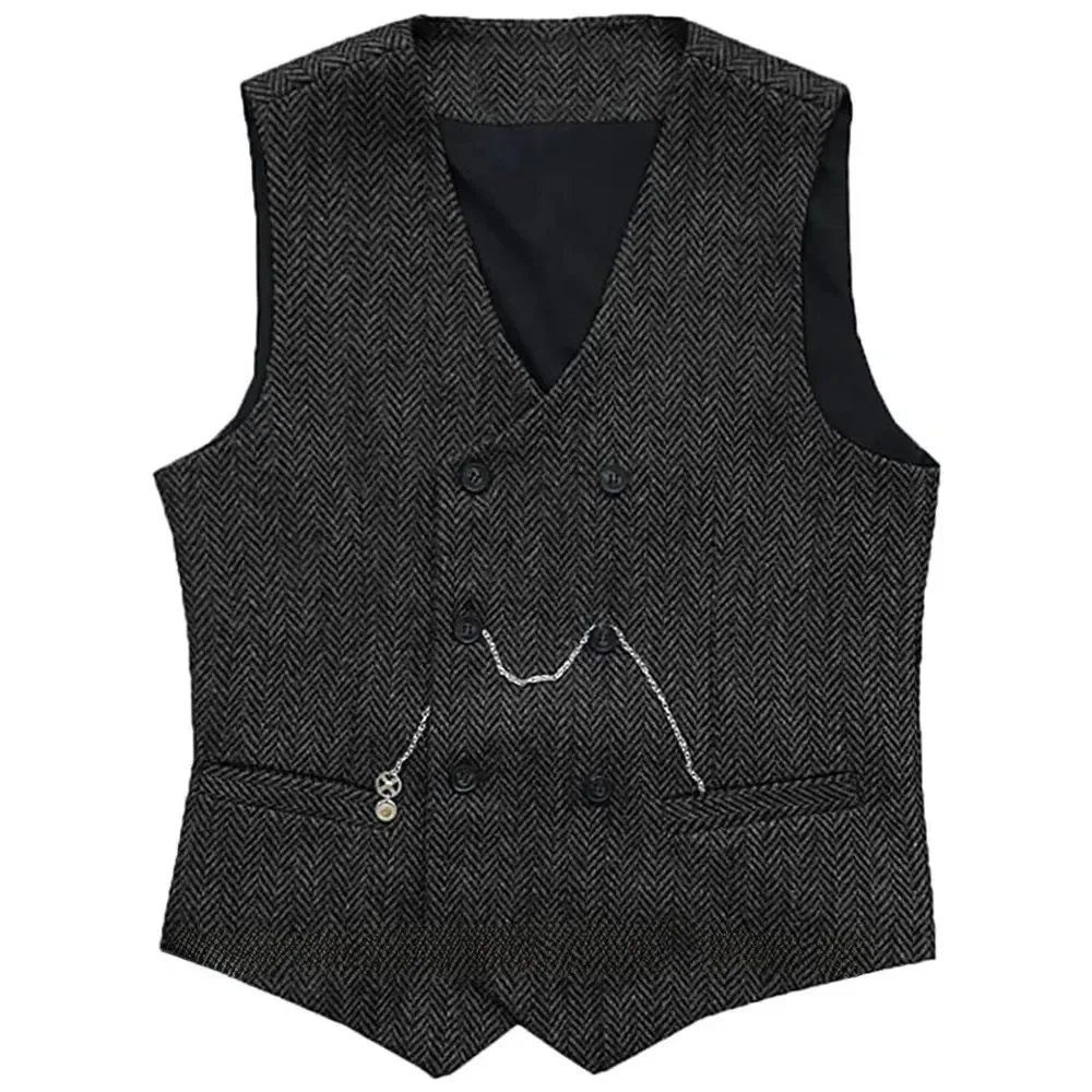 

Men's V-Ne Suit Vests Herringbone Wool Double Breasted Casual Tailored Jaet Thiened Travel Outfit Special Wide Fit Split
