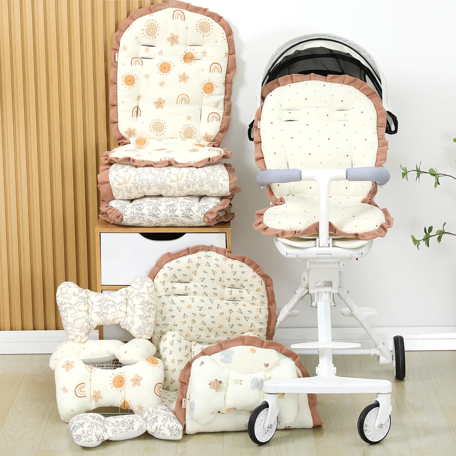 

Cartoon Bear Baby Stroller Seat Cushion Cotton Soft Newborn Car Seat Pad Infant Pushchair Mattress Mat Kid Pram Accessories