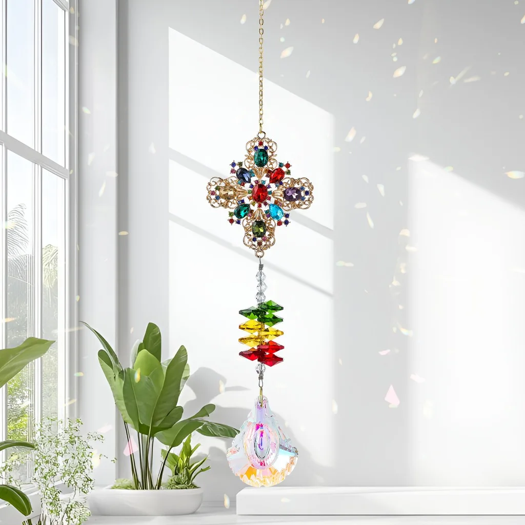 Sun Catcher Decor Rhinestone Rainbow Maker Prism Crystal Sun Catcher Decorative Rhinestone Hanging Ornament For Housewarming