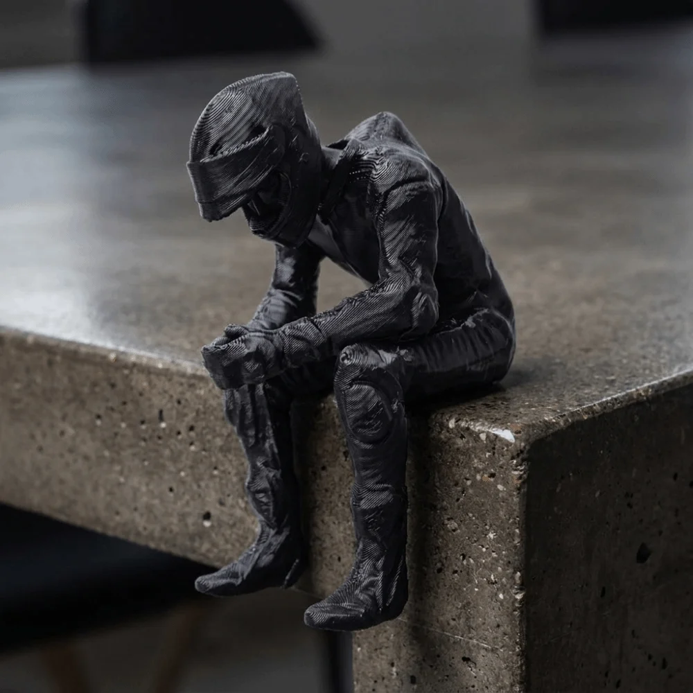 Funny Plastic Motorcycle Rider Figurine Black Decorative Sitting Biker Art Statue 3D Printed Biker Statue Office Decoration