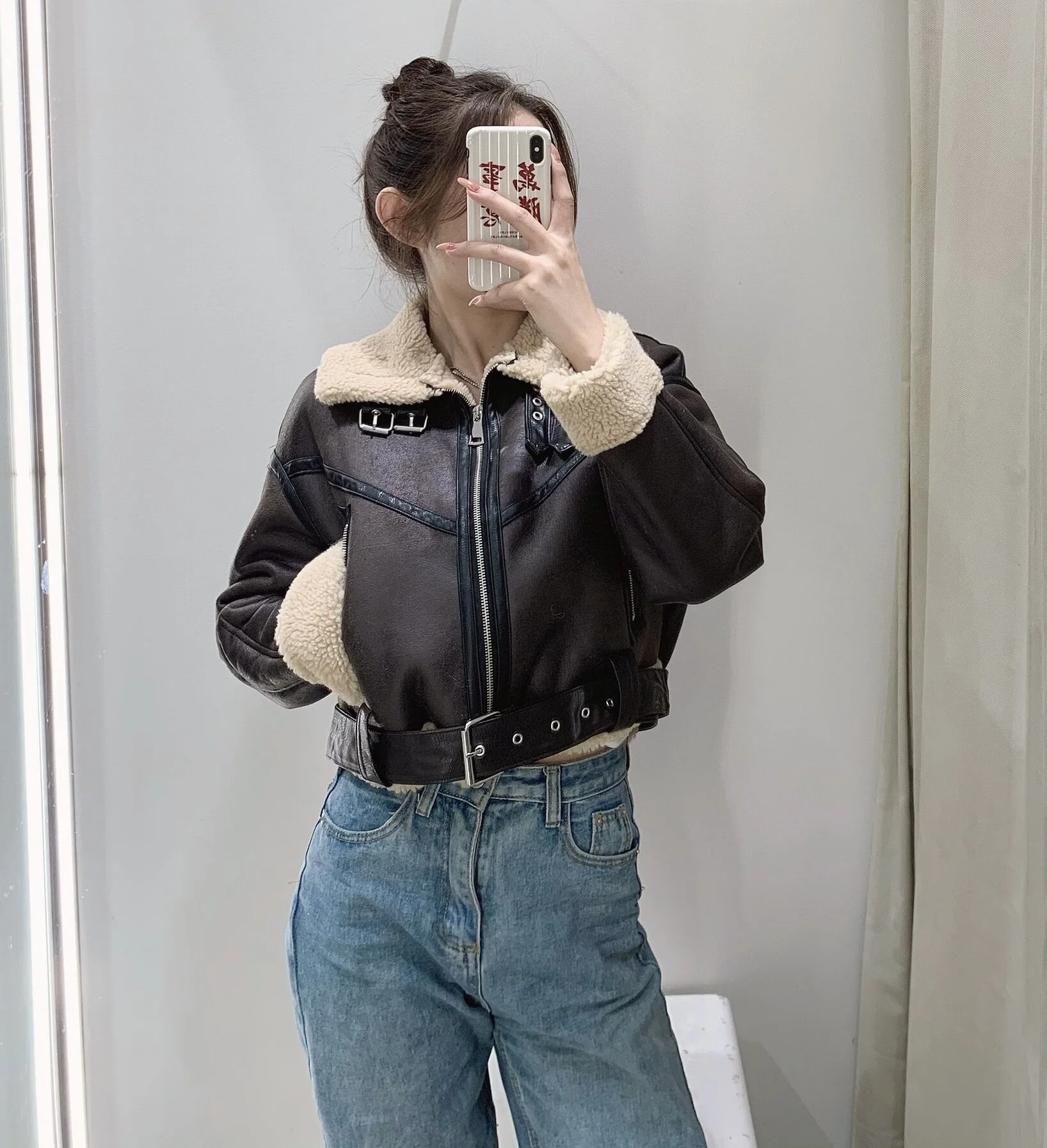 Warmer Biker-Mantel mit doppelseitigem Fell, Damen-Herbst-Winter-Neuheit, modischer Leder- und Pelzmantel mit Reißverschluss, Oberbekleidung...