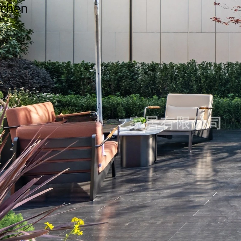 HT Aluminum Alloy Outdoor Sofa for Courtyard Garden Commercial Landscape Garden Engineering Model Balcony Waterproof Sunproof