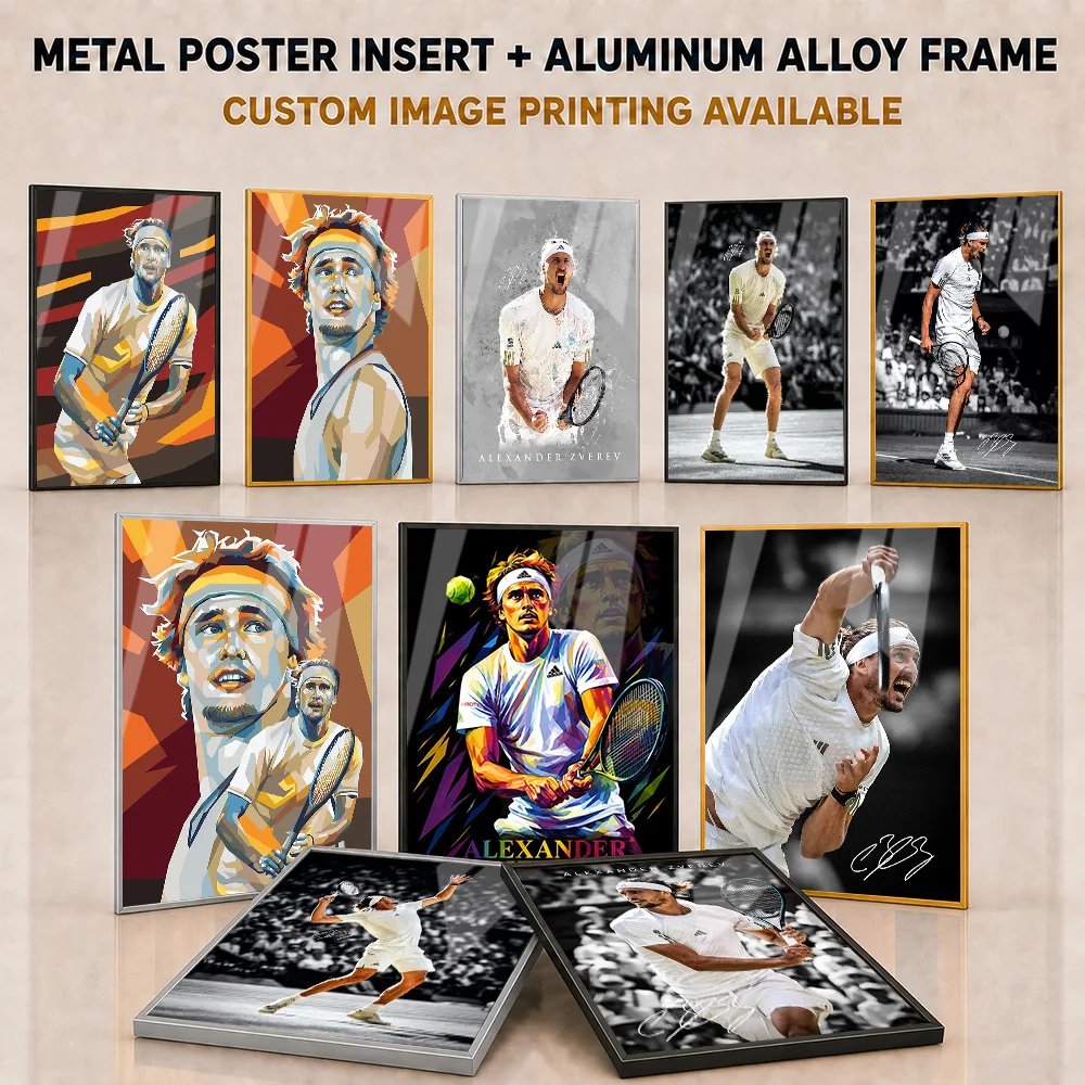 Alexander Zverev Framed Aluminum Metal Poster Customized Bold Court Athlete Tribute Wall Art For Clubhouse And Tennis Fan Gift