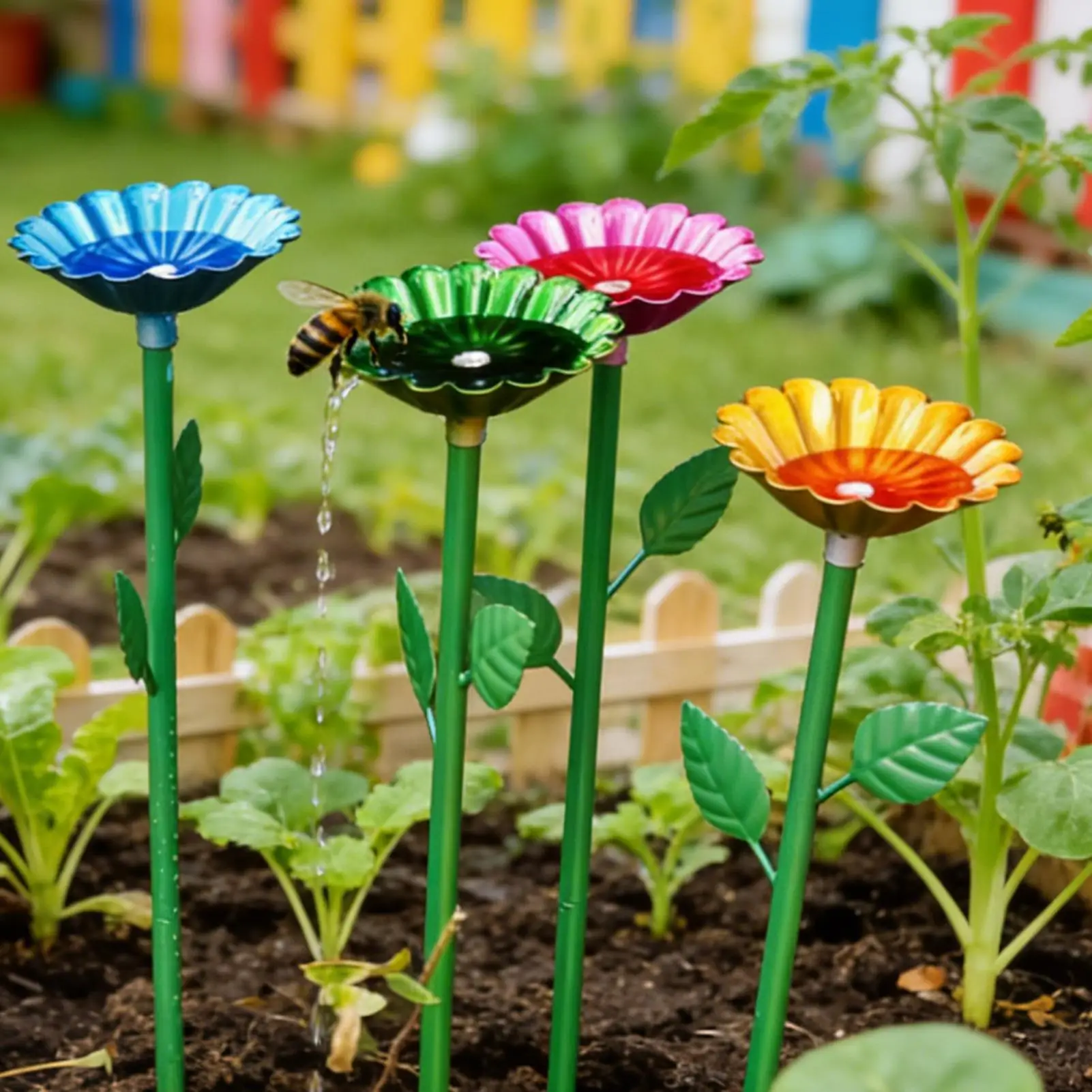Bee Watering Station 4 Pieces Flower Shape Butterfly Drinking Cup Metal Pollinator Feeder for Gardeners Animal Lovers Patio