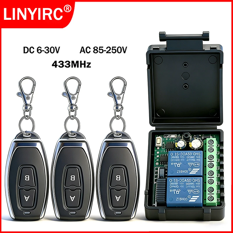 433MHz Remote Control DC 6-30V AC 85-250V Module Relay Receiver Universal Garage Door Light LED Fanner Motor Signal Transmission