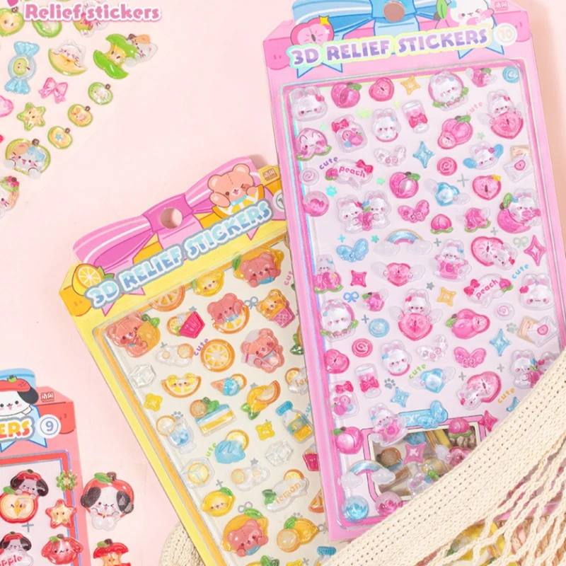 3D Embossed Party Stickers Cute Fruit Scrapbook Sticker for Kids DIY Decals for Phone Case Journaling Kawaii Craft Supplies