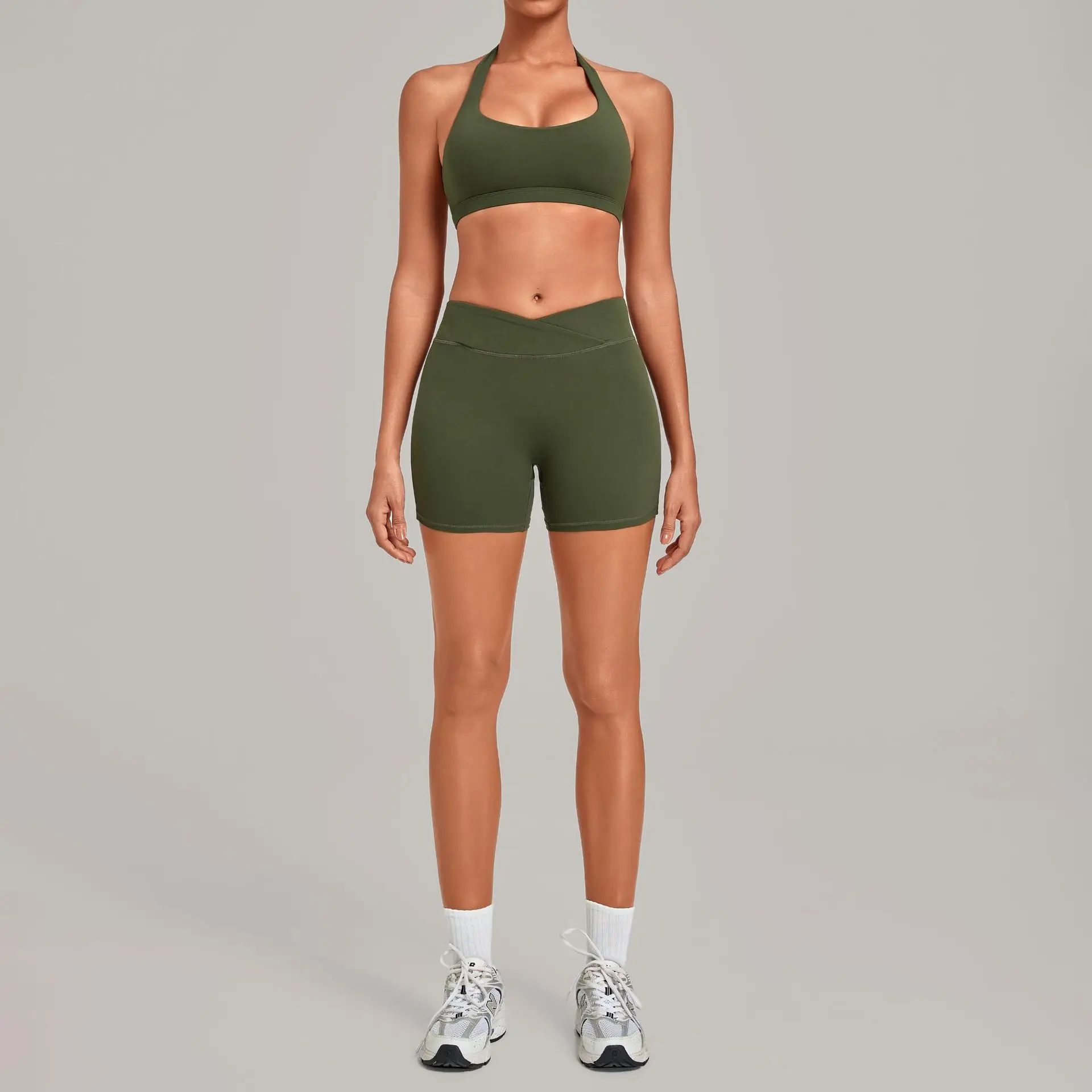 Women's workout Tight Halter Bra+Shorts Sportswear Yoga Sets Breathable Quick-drying Cross-border Casual Fitness Sports Suit