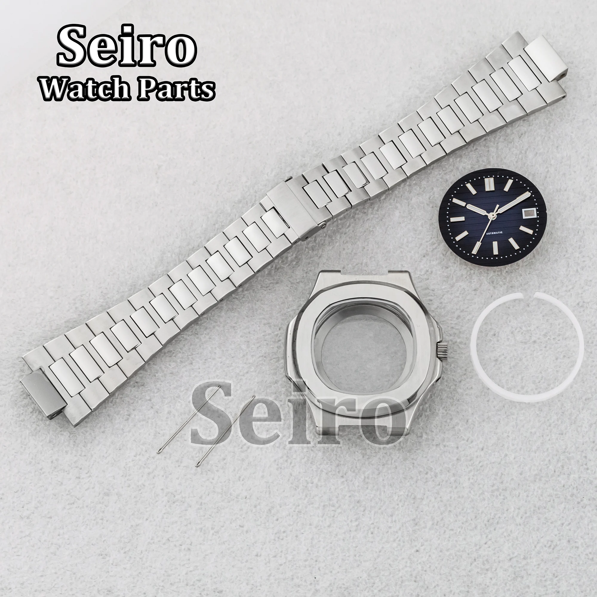 

Silver Stainless Steel 41MM Watch Case Strap Bracelet Luminous Dial Hands Sapphire Glass for Nautilus NH35 NH36 NH38 Movement