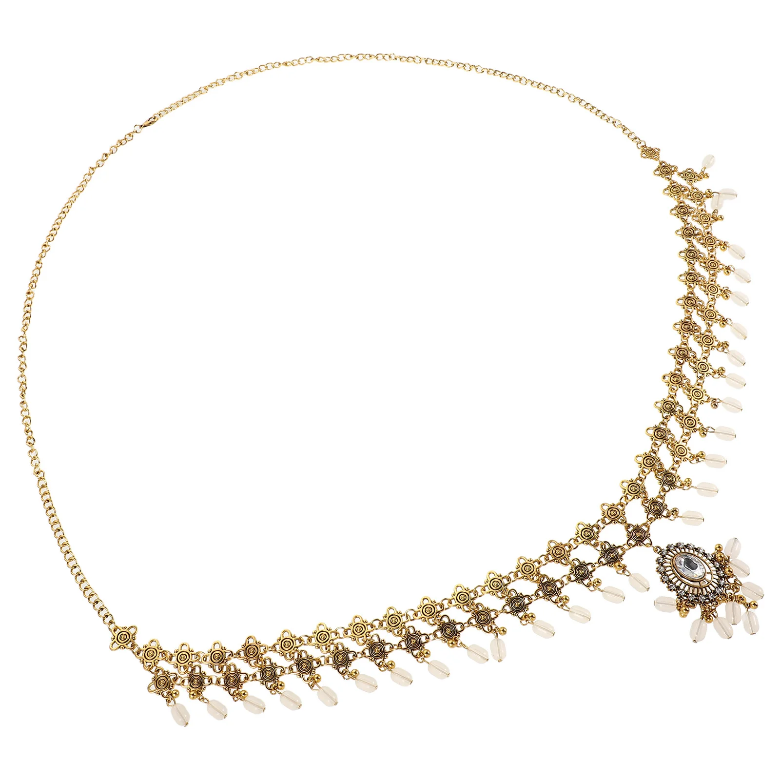 

Boho Geometric Rhinestone Tassel Waist Chain Belts Exotic Ethnic Long Body Jewelry for Dance Party Festival Wear