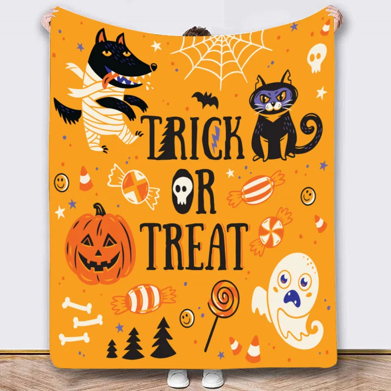 Halloween Series Throw Blanket Cute Multiple Patterns Pumpkin Ghost Bat Flannel Blanket Soft Warm Home Holiday Decor Gift