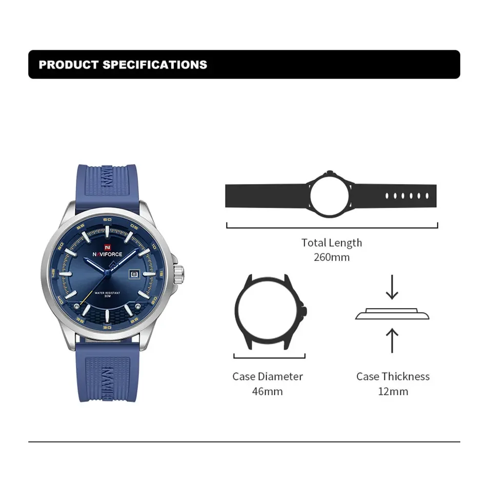 NAVIFORCE Men Business Watch Silicone Strap Wristwatches Quartz Casual Men's Watches Date Luminous Waterproof Original Clock