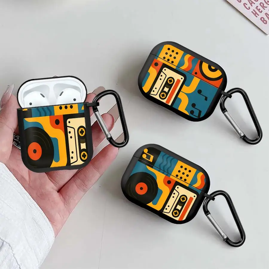 Earphone Cases Cover Case For Airpods Pro3 3 1 2 Pro 4 Pro2 Trendy Retro Music Pattern