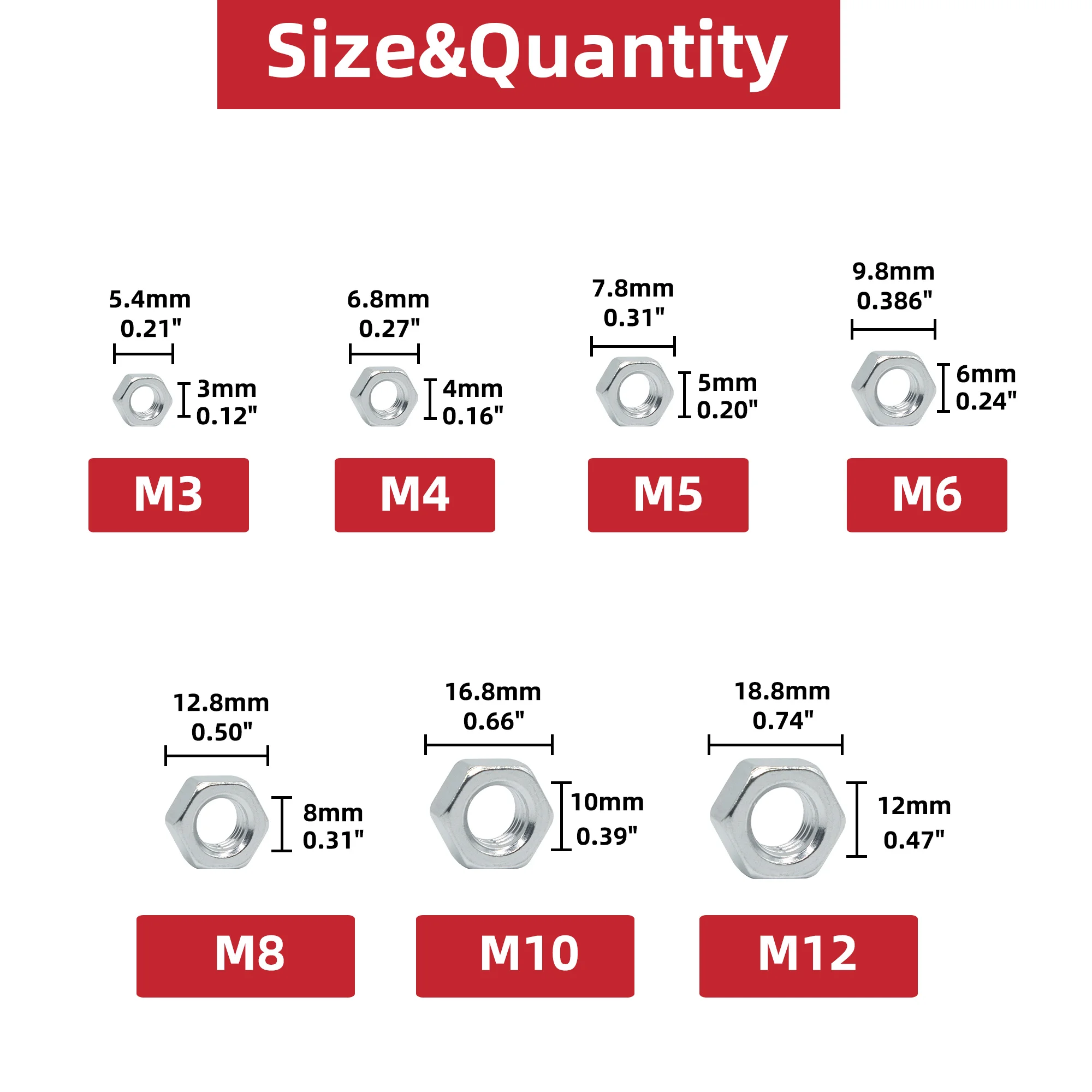 Aluminum Hex Nuts | Durable, Lightweight, Corrosion-Resistant | Various Sizes for DIY, Repairs, Projects, and Machinery Use