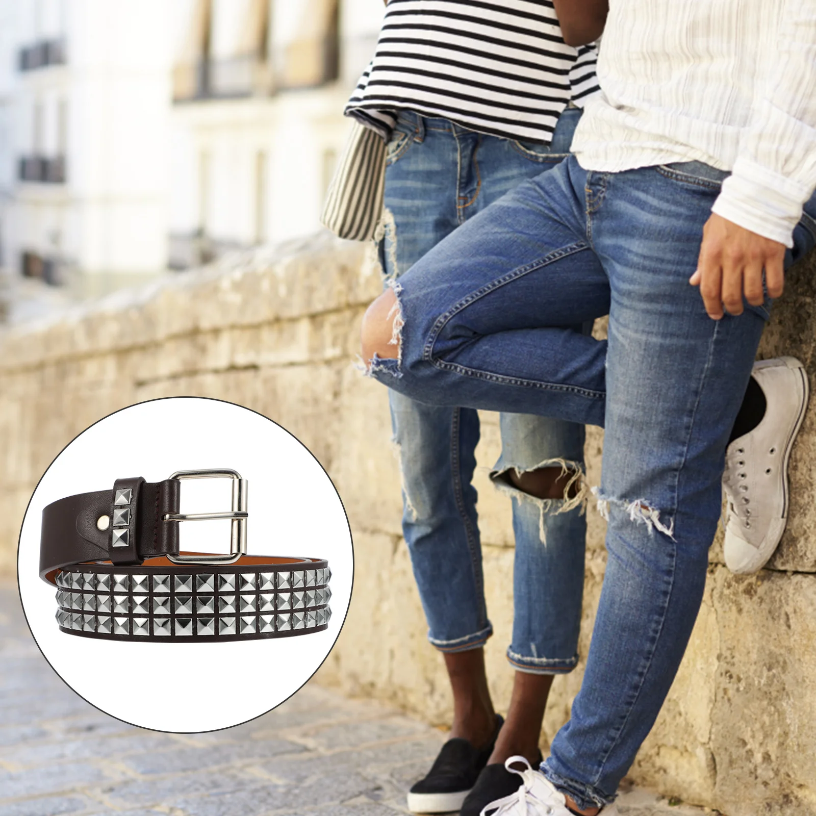 

Studded Rivet 1PC PU Waist Belt Non Fading Lightweight Fashion Decorative Belt for Daily Banquet for Friends