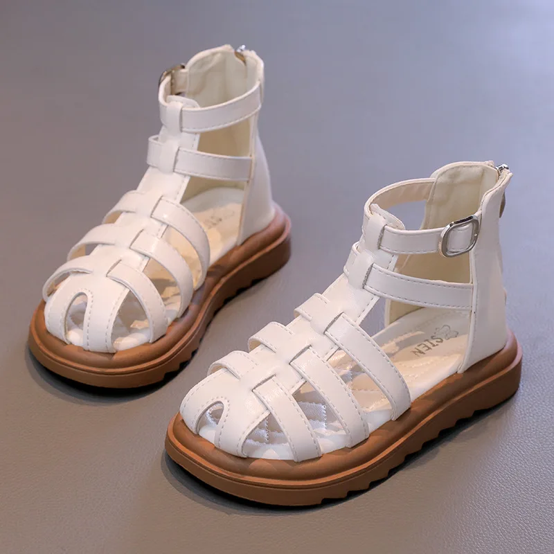 Sandalias de estilo británico para niños y niñas, zapatos de playa ahuecados, sandalias romanas simples de alta calidad, moda informal, verano, 2024