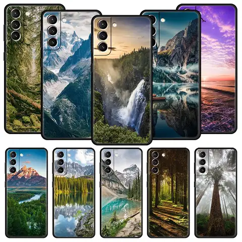 Forest Beach Sunrise Mountains Nature Phone Case For Samsung Galaxy S25 S24 S23 FE S22 Ultra S20 S21 5G S10 Plus S10E Cover
