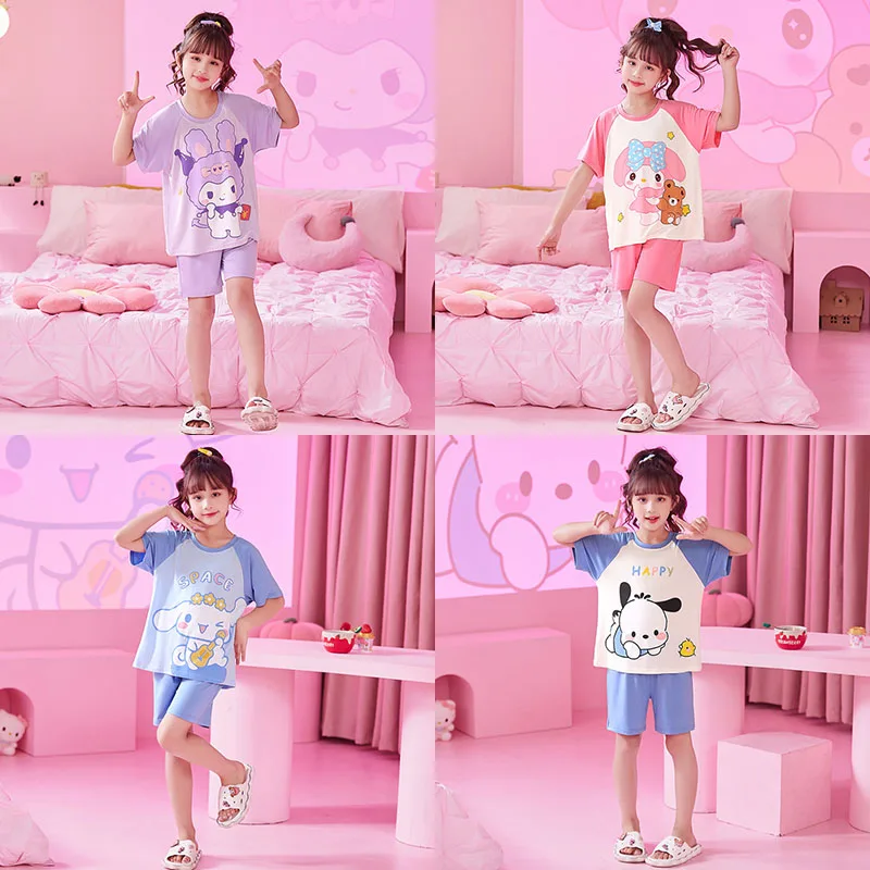 

Summer Children Modal Sleepwear Kawaii Sanrioed Kuromi Girls Pajamas Sets Cute Anime Cinnamoroll My Melody Kids Homewear Clothes