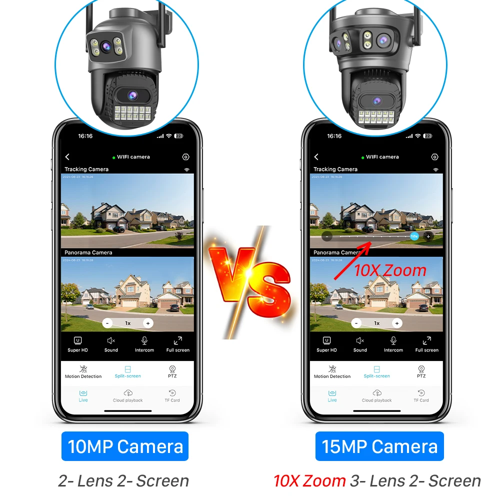 Imagem -02 - Câmera ip ao ar Livre de Três Lentes 10x Zoom ir 100m Wifi Câmera 4k 8mp Tela Dupla Segurança Ptz Cam Rastreamento Automático Vigilância 6k 15mp