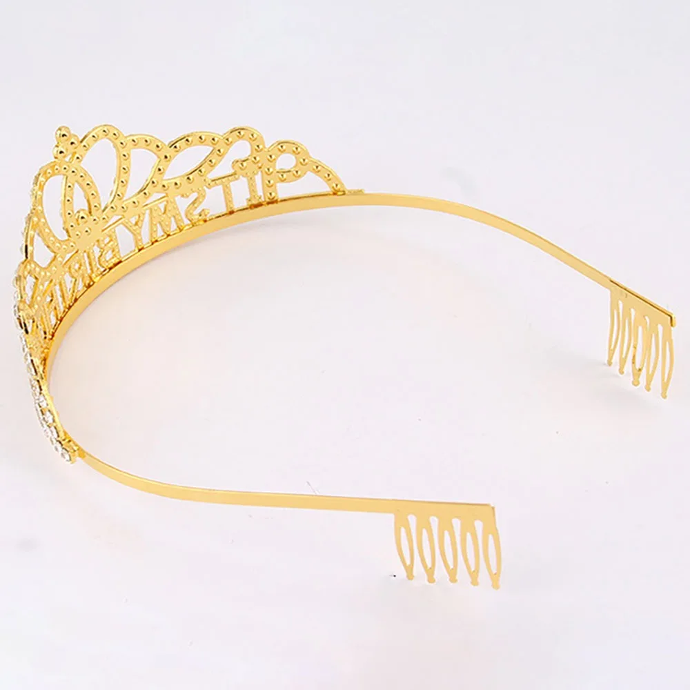 It\'s My Birthday Tiara Crown Rose Gold Rhinestone Headband Gifts for Girls Women Happy Birthday Party Favor Decorations Supplies