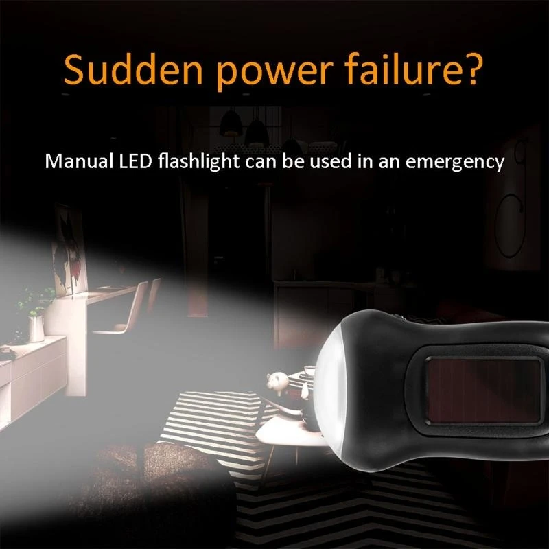 Emergency Flashlight Hand Crank Generator Wind Up Solar Powered 3 LED Manual Flashlight Torch