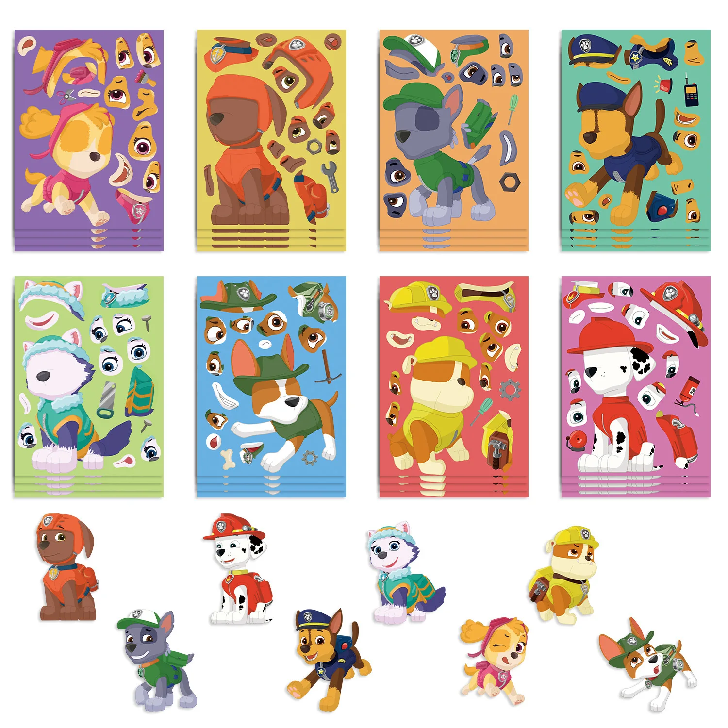 8/16 fogli PAW Patrol Fun Make-a-Face Puzzle Sticker telefono fai da te Laptop bagagli Skateboard Graffiti decalcomanie divertimento per regalo per