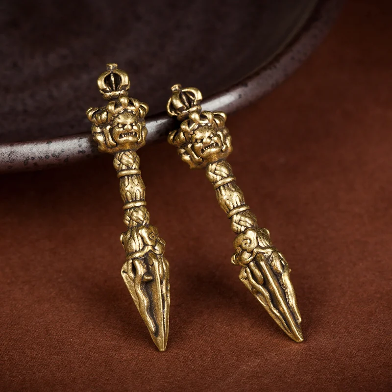 Brass Puba Six-Path Vajra Three-Sided Puba Demon-Suppressing Pestle Pure Copper Vintage Keychain Pendant Creative Copper Pendant