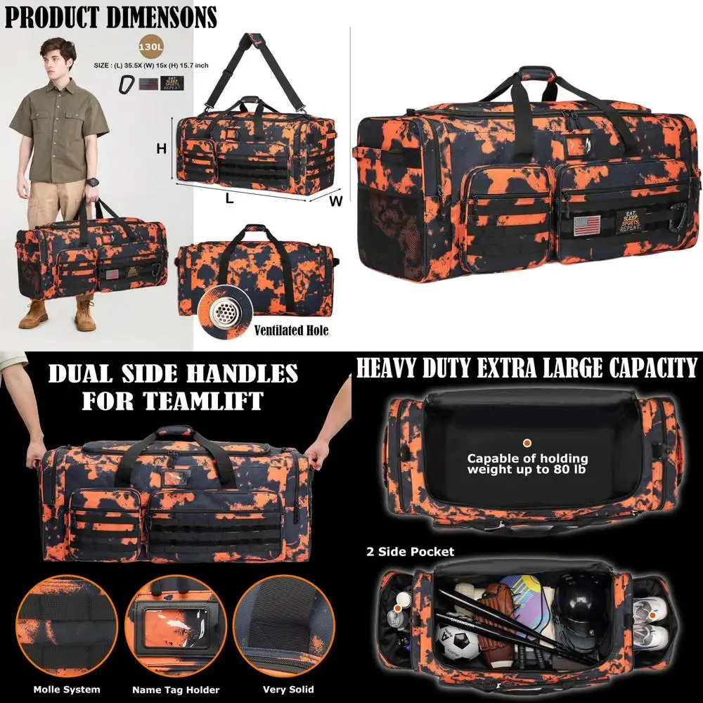 

Extra Large Heavy-Duty Travel Bag for Men - Ideal for Sports and Team Training (Orange Graffiti)