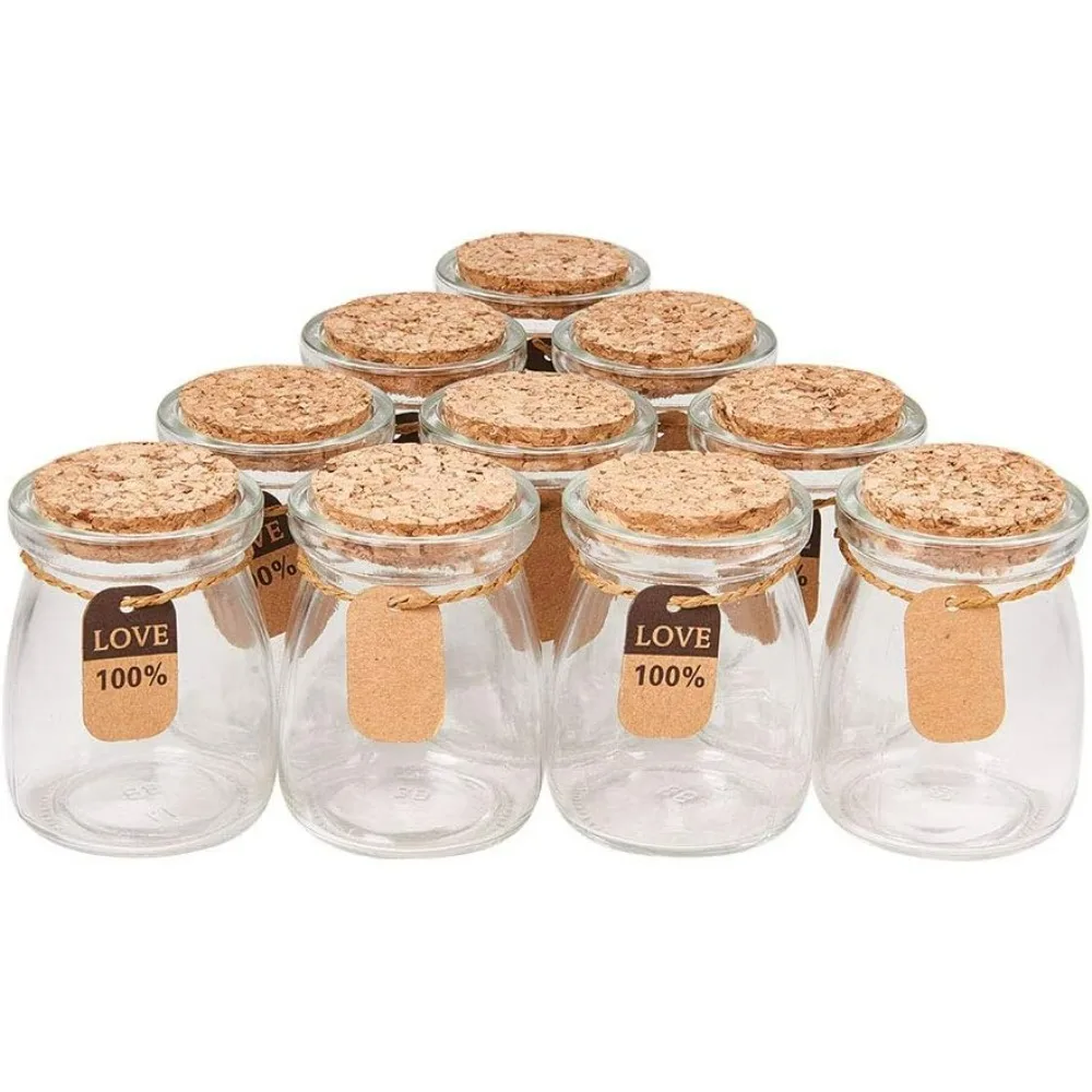 10 Pack Glass Wedding Party Favor Jars with Cork Lids, Label Tags and String for Candy, Spices, Seashell Collection, Candle