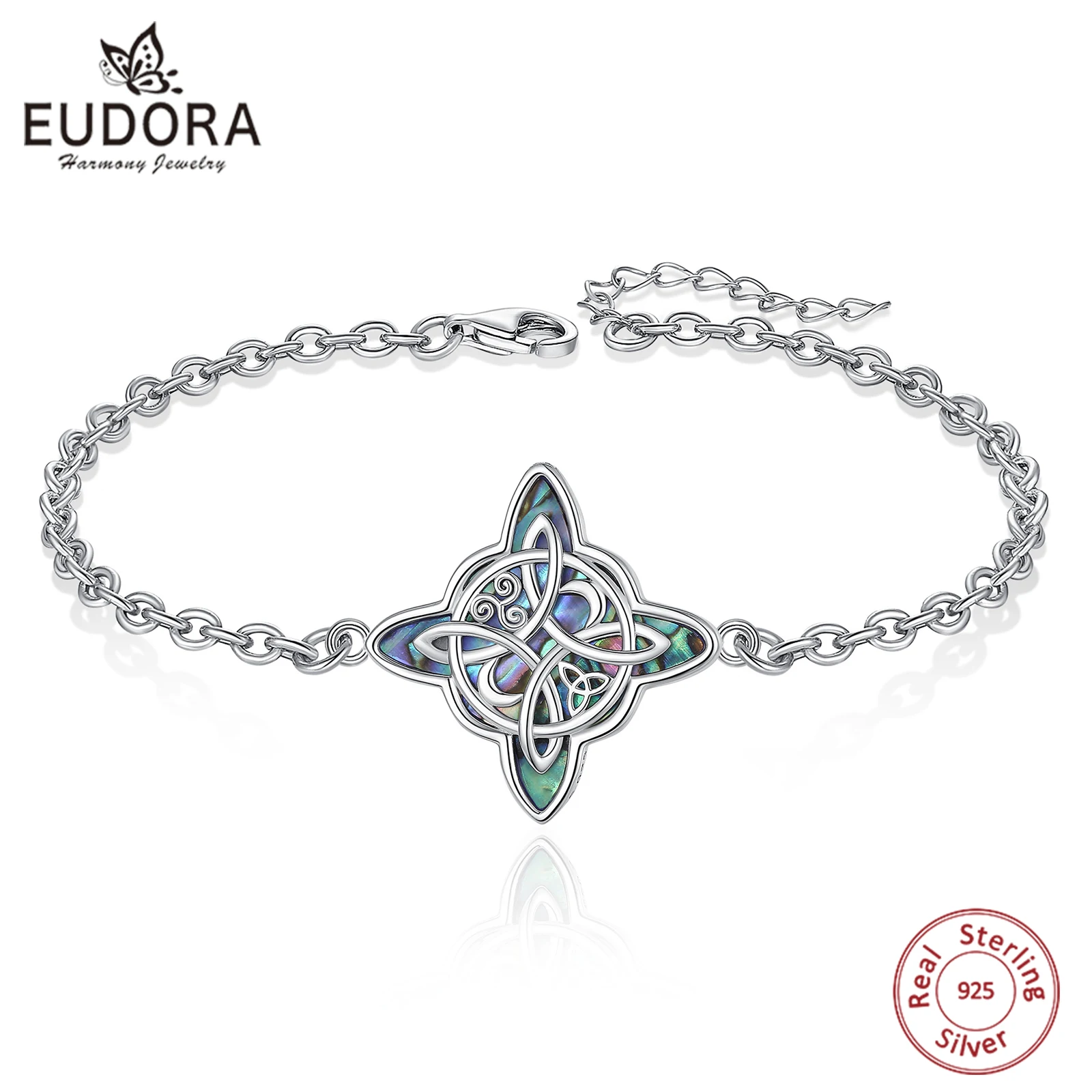 

Eudora 925 Sterling Silver Witch Knot Bracelet Natural abalone shells Irish Celtic Knot Amulet Chain Bracelet Witchcraft Jewelry