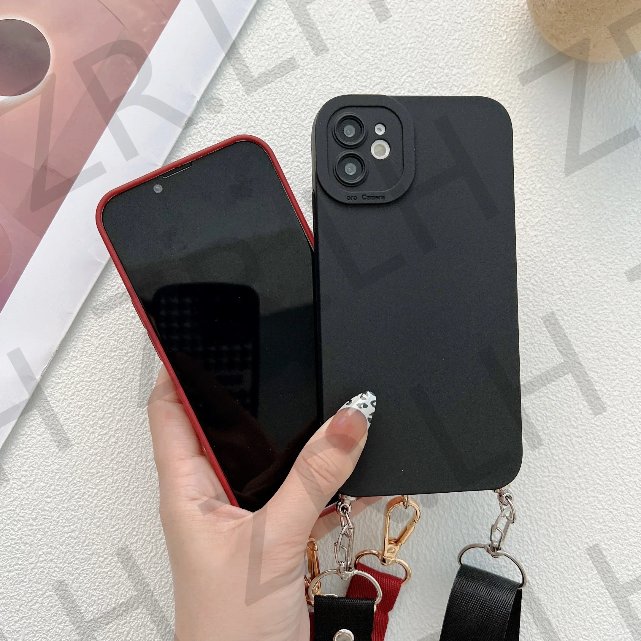 Crossbody Necklace Lanyard Chain Phone Case For iPhone 16 15 14 13 11 12 Pro Max XS X 7 8 Plus XR Silicone TPU Case - náhled 4