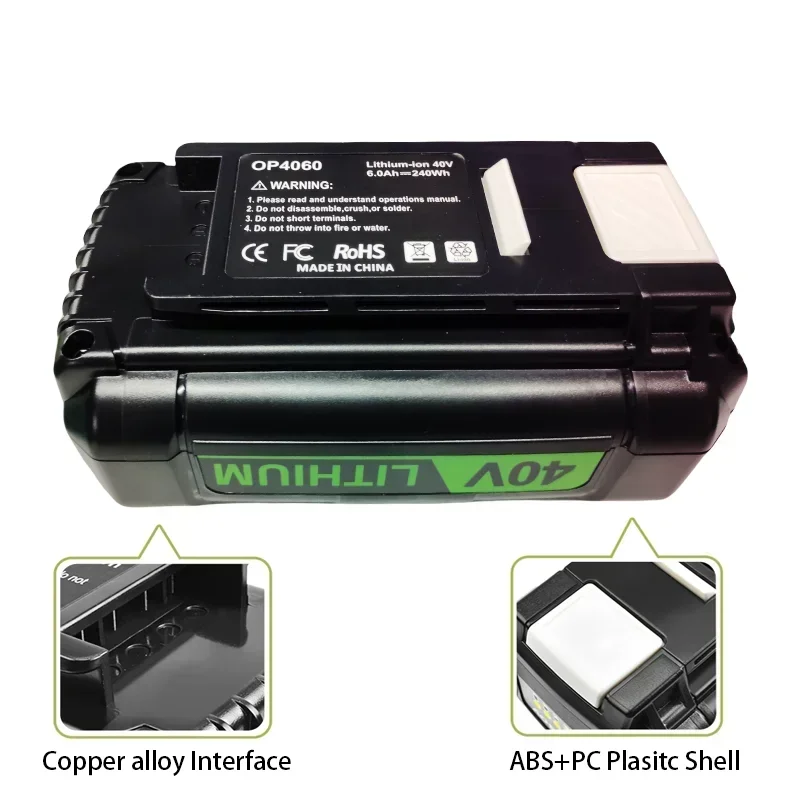 Powertool Battery for Ryobi Op4050 Op40401 Ry40200 Op4050a Ry40400 Ry4050 40V 4.0Ah/5.0Ah/6.0Ah Li-ion Rechargeable Battery
