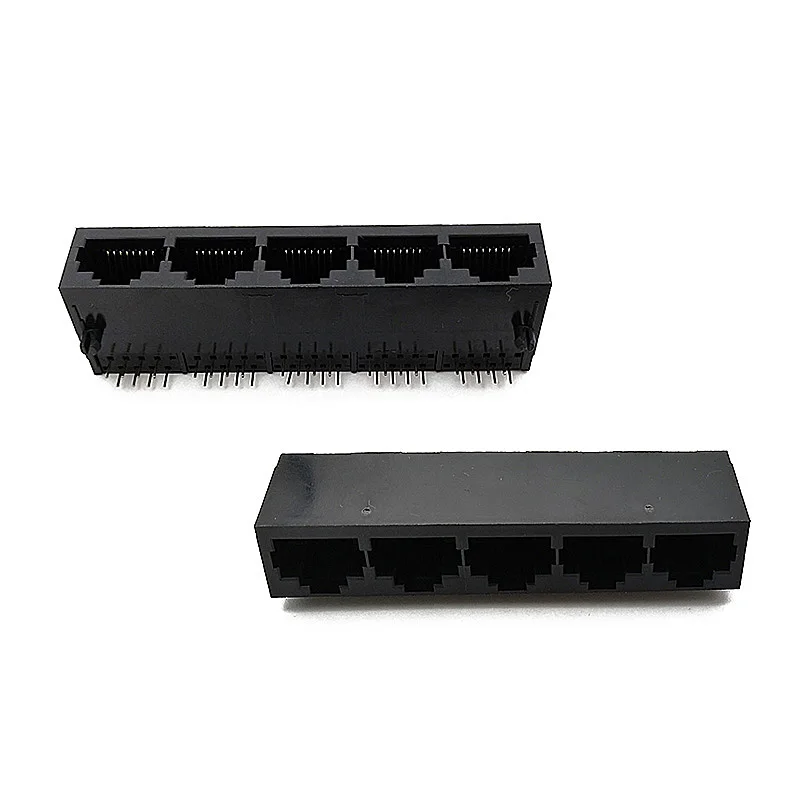 3PCS RJ45 Connector 1x5 Network Interface Jack 8 PIN DIP Round Pin Plastic PBT 8P8C Horizontal 5921 Socket 5 Ports W=20.57MM