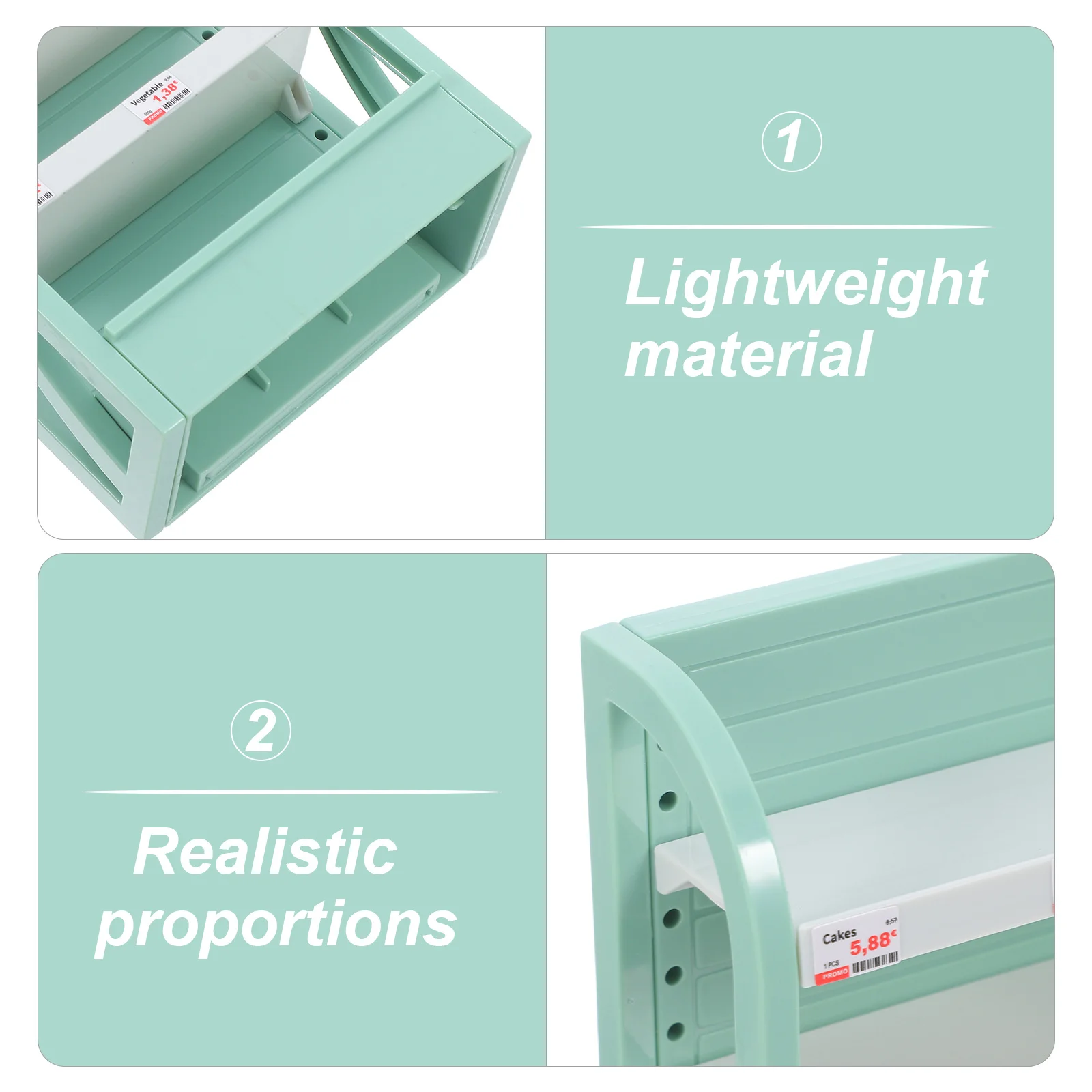 رف عرض صغير متعدد الطبقات للسوبر ماركت لمطبخ بيت الدمى، خزانة تخزين وإعداد اللعب التظاهري