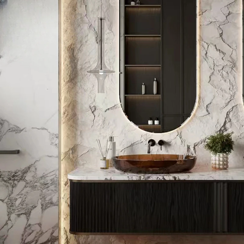 Light luxury modern custom bathroom cabinet group rock plate integrated bathroom washstand hand washing basin