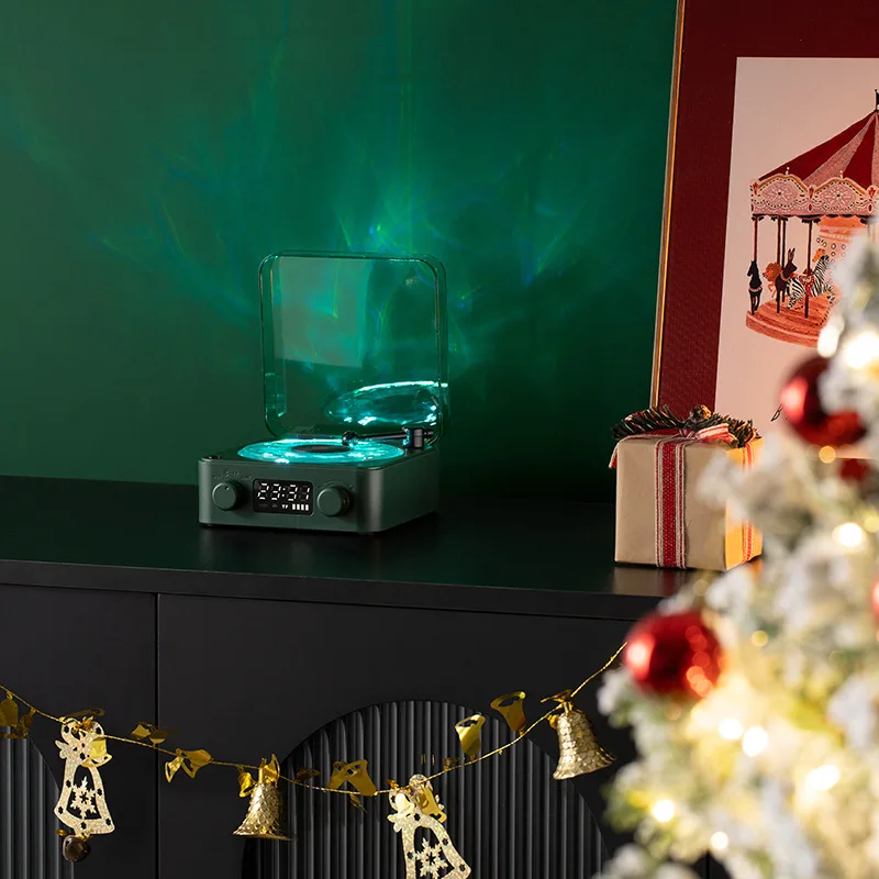 Retro Santa Claus Bluetooth Speaker Turntable Vinyl Record Player Stereo Sound White Noise Projection Light Sleeping Music Box