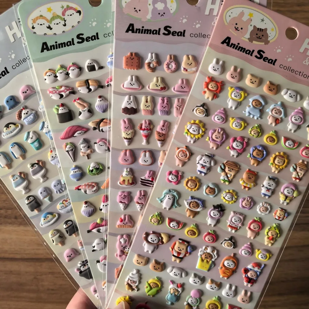 Juego de pegatinas 3D con sello animal (4 piezas) - Adorables adornos para planificadores, manualidades y cuadernos BulingBulingStickers Store
