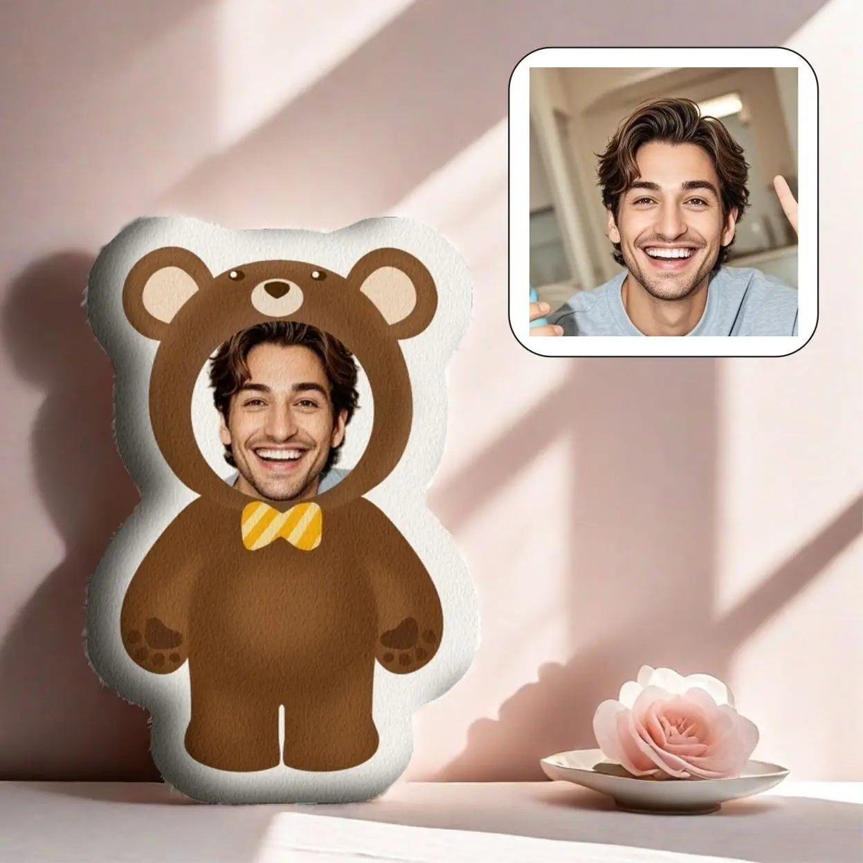2026 New Personalized Brown Bear-Shaped Facial Plush Pillow—The Perfect Gift for Both Men and Women