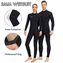 3mm Neoprene Black Wetsuit for Mens Womens Full Length Front Zipper Diving Suit One-piece Couple Wetsuit Surfing Snorkeling