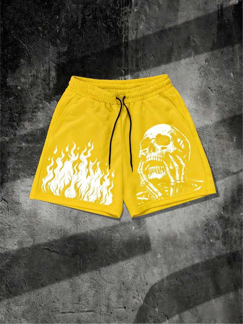 European and American men's summer fashion skull flame print comfortable breathable drawstring shorts outdoor street shorts
